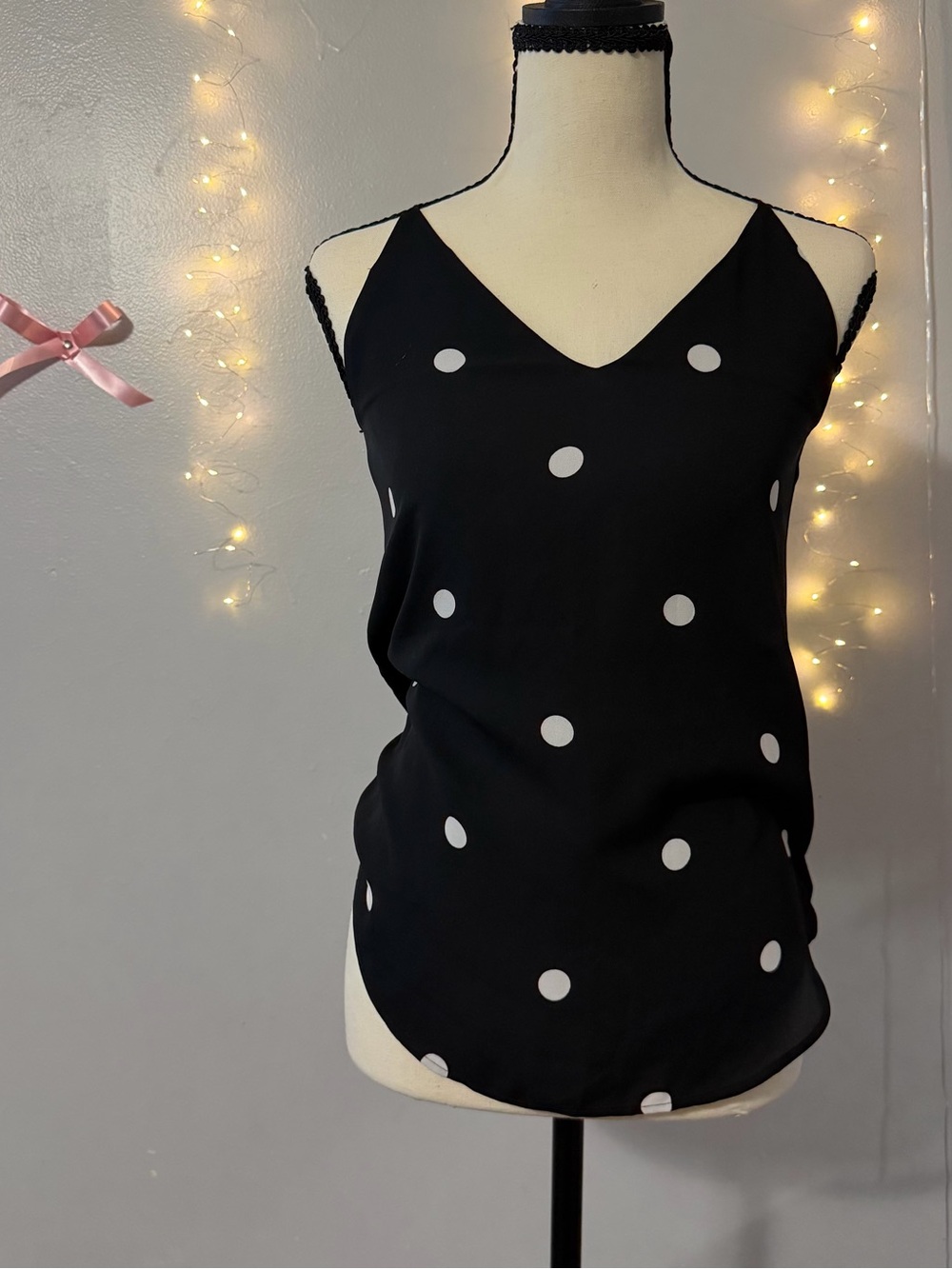 LOFT Black Polka Dot V-Neck Camisole